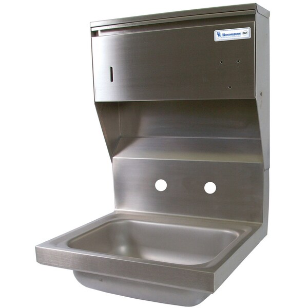 Bk Resources Hand Sink Stainless Steel With Towel Dispenser, 2 Holes 14 in x10 in x5 in BKHS-W-1410-4D-TD - main